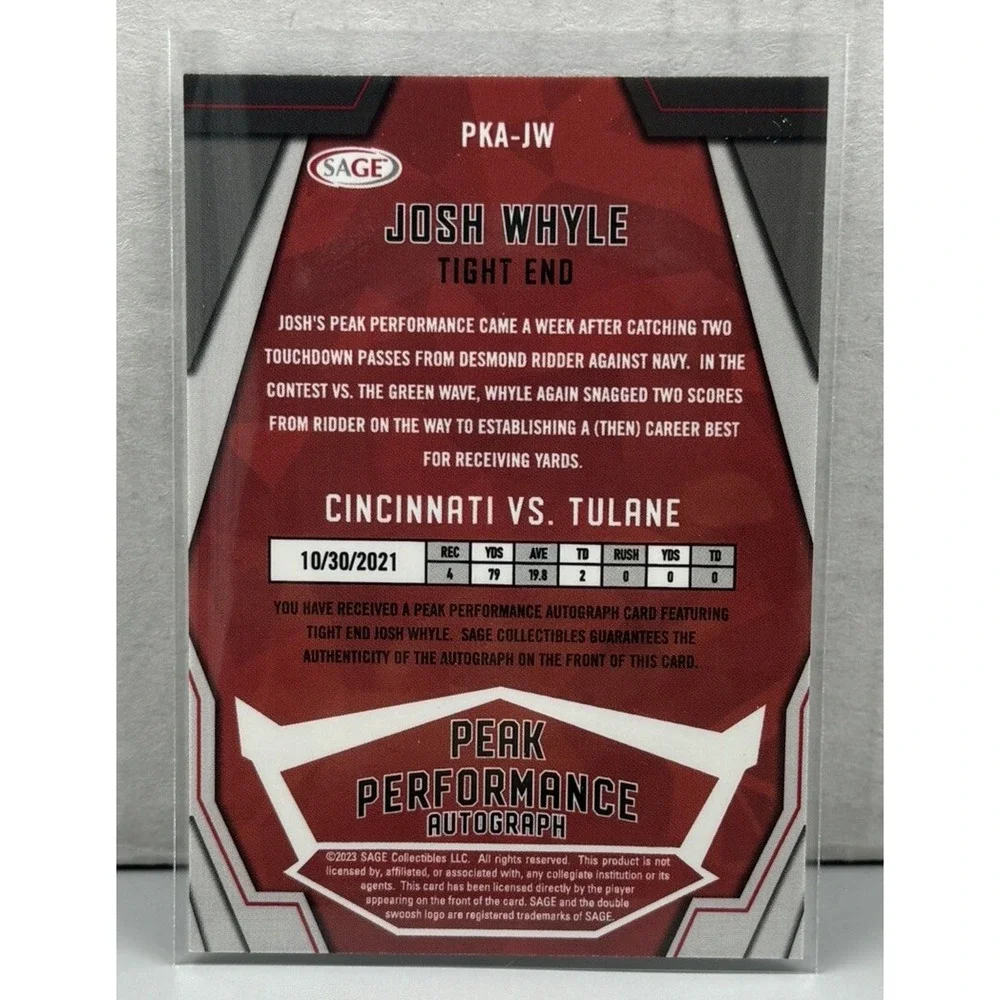 2023 SAGE HIT Peak Performance Autographs #PKAJW Josh Whyle‎ Auto Purple